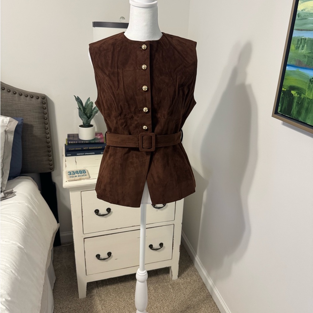 Commense Chocolate Brown Suede Vest with Gold Accents